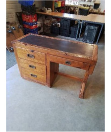 BUREAU AMÉRICAIN YOUNG  HINKLE BOIS  4 TIROIRS PLATEAU GAINE CUIR 