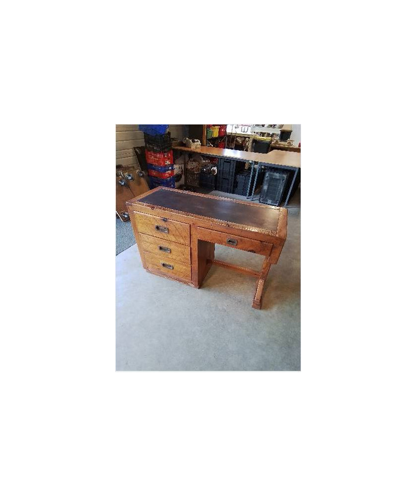 BUREAU AMÉRICAIN YOUNG  HINKLE BOIS  4 TIROIRS PLATEAU GAINE CUIR 