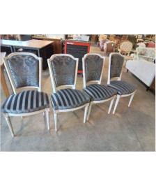 4 CHAISES STYLE LOUIS XVI BOIS PEINT GRIS VELOURS DAMASE GRIS 