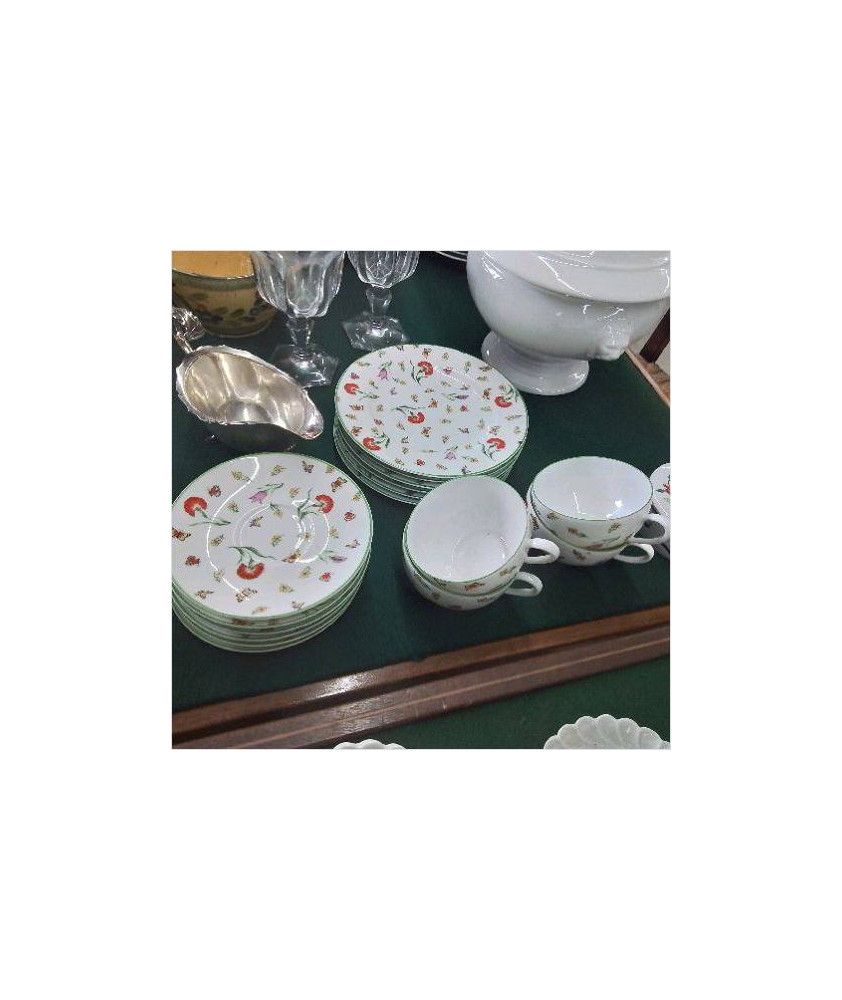 SERVICE A CAFÉ PORCELAINE DE LIMOGES FLEURI