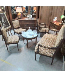 SALON LOUIS XVI TAPISSERIE JAUNE (BANQUETTE / FAUTEUIL / 2 CHAISES)