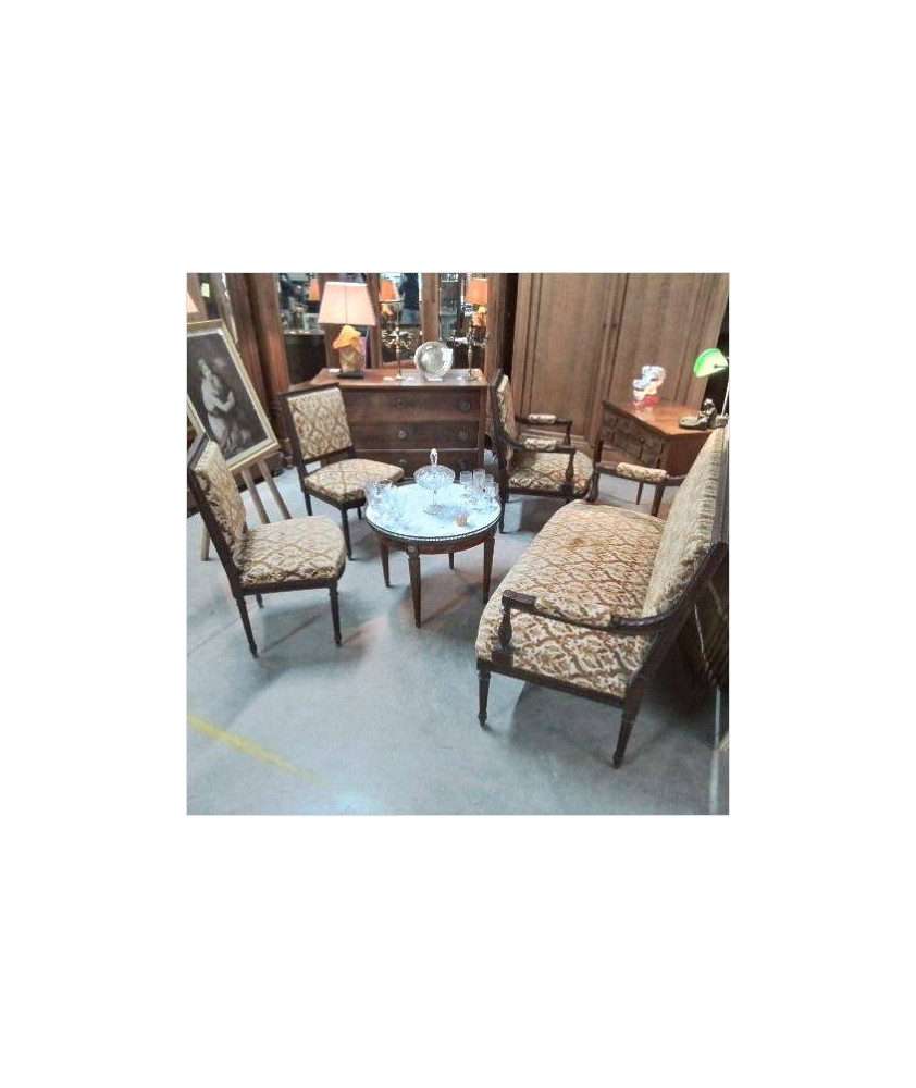 SALON LOUIS XVI TAPISSERIE JAUNE (BANQUETTE / FAUTEUIL / 2 CHAISES)