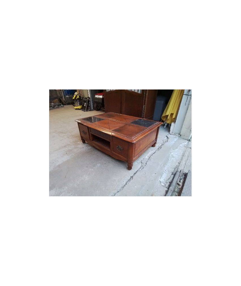 BELLE TABLE BASSE EN MERISIER INSERT MARBRE