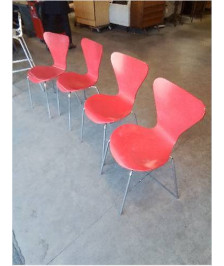 4 CHAISE ROUGE PIÈTEMENT METAL 