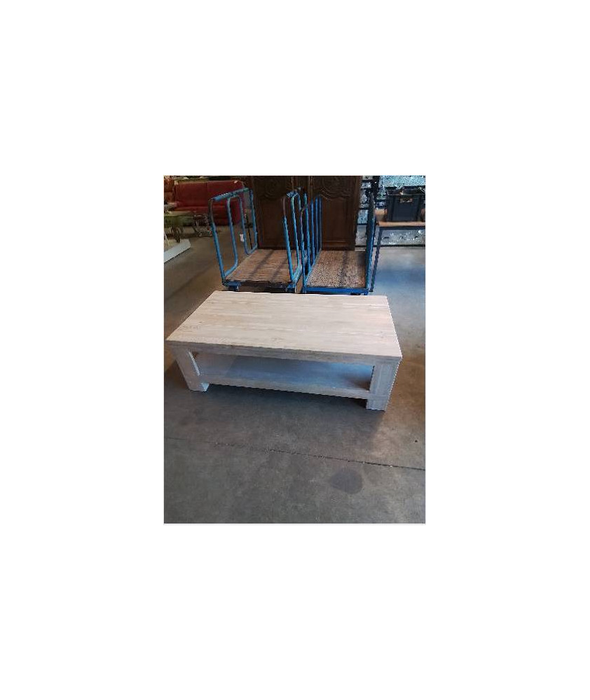 TABLE BASSE RECTANGULAIRE BOIS NATUREL 2 NIVEAUX 