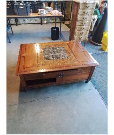 TABLE BASSE BAR RECTANGULAIRE 2 NICHES 1 TIROIR DESSUS MARBRE 