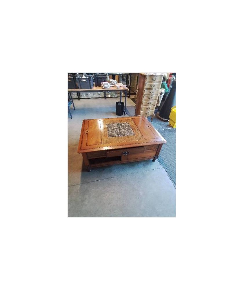 TABLE BASSE BAR RECTANGULAIRE 2 NICHES 1 TIROIR DESSUS MARBRE 