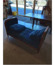 LIT DE REPOS BOIS ET VELOURS BLEU ART DÉCO 