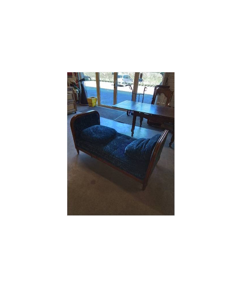LIT DE REPOS BOIS ET VELOURS BLEU ART DÉCO 