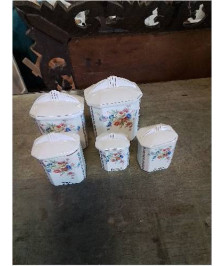 5 POTS A ÉPICES CÉRAMIQUE BLANC A FLEURS 