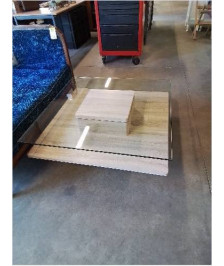 TABLE BASSE CARRÉ BOIS CLAIR 1 PLATEAU VERRE