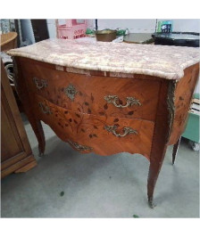 COMMODE 2 TIROIRS DESSUS MARBRE MANQUES MARQUETERIE 