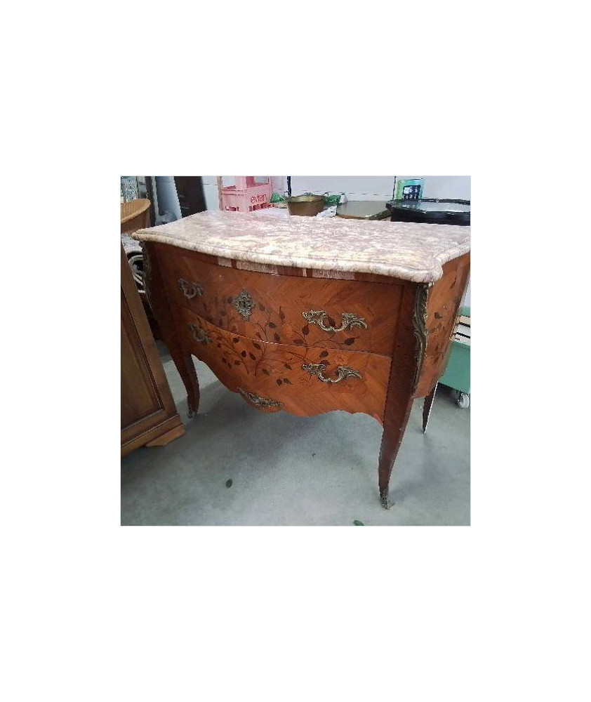 COMMODE 2 TIROIRS DESSUS MARBRE MANQUES MARQUETERIE 