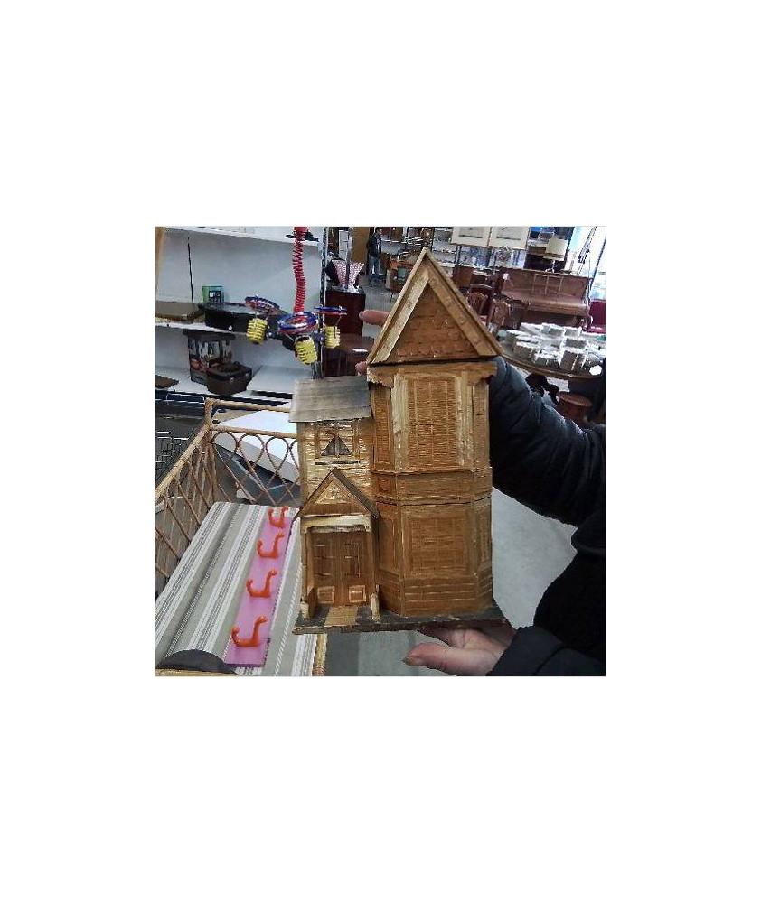 BOITE MAISON MARQUETTERIE DE PAILLE