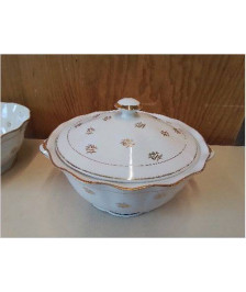 SOUPIÈRE EN PORCELAINE AVEC MOTIF FLORAL BORDURE DORÉ 