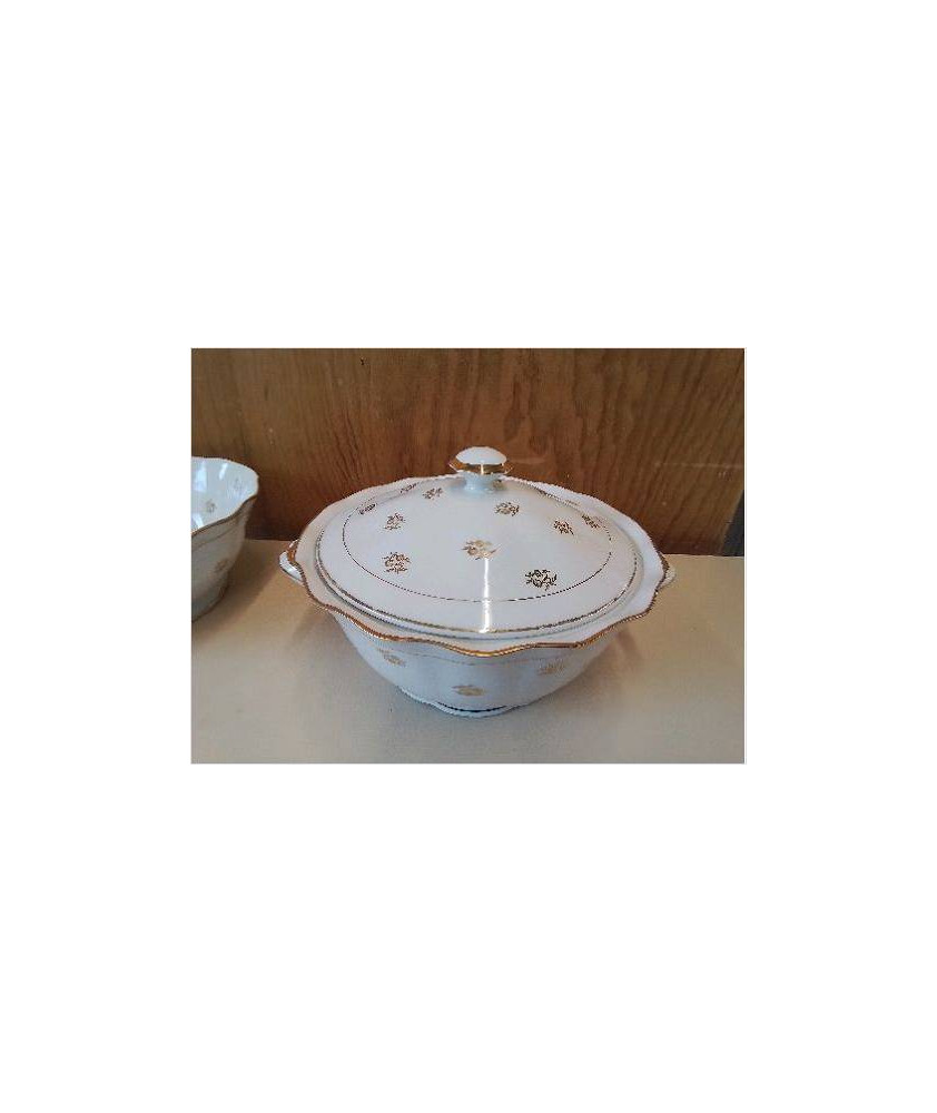 SOUPIÈRE EN PORCELAINE AVEC MOTIF FLORAL BORDURE DORÉ 