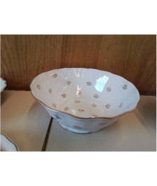 SALADIER EN PORCELAINE AVEC MOTIF FLORAL BORDURE DORÉ 
