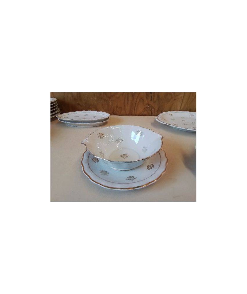 SAUCIÈRE EN PORCELAINE AVEC MOTIF FLORAL BORDURE DORÉ 