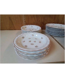 ASSIETTE CREUSE EN PORCELAINE AVEC MOTIF FLORAL BORDURE DORÉ 