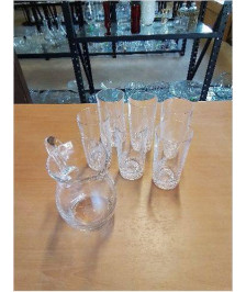 6 VERRES ET SA CARAFE GRAVÉ AUX FLEURS 