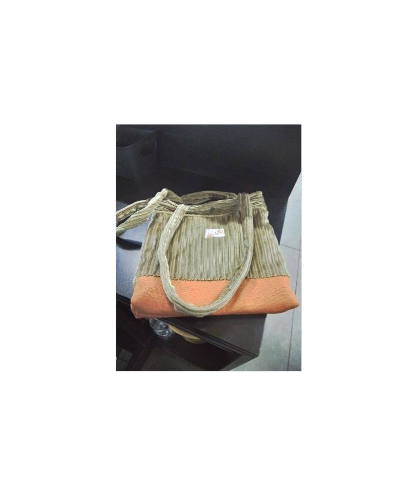 SAC VELOURS VERT   ORANGE