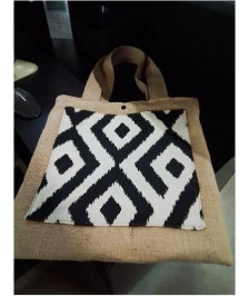 SAC TOILE DE JUTE NOIR ECRU ORANGE