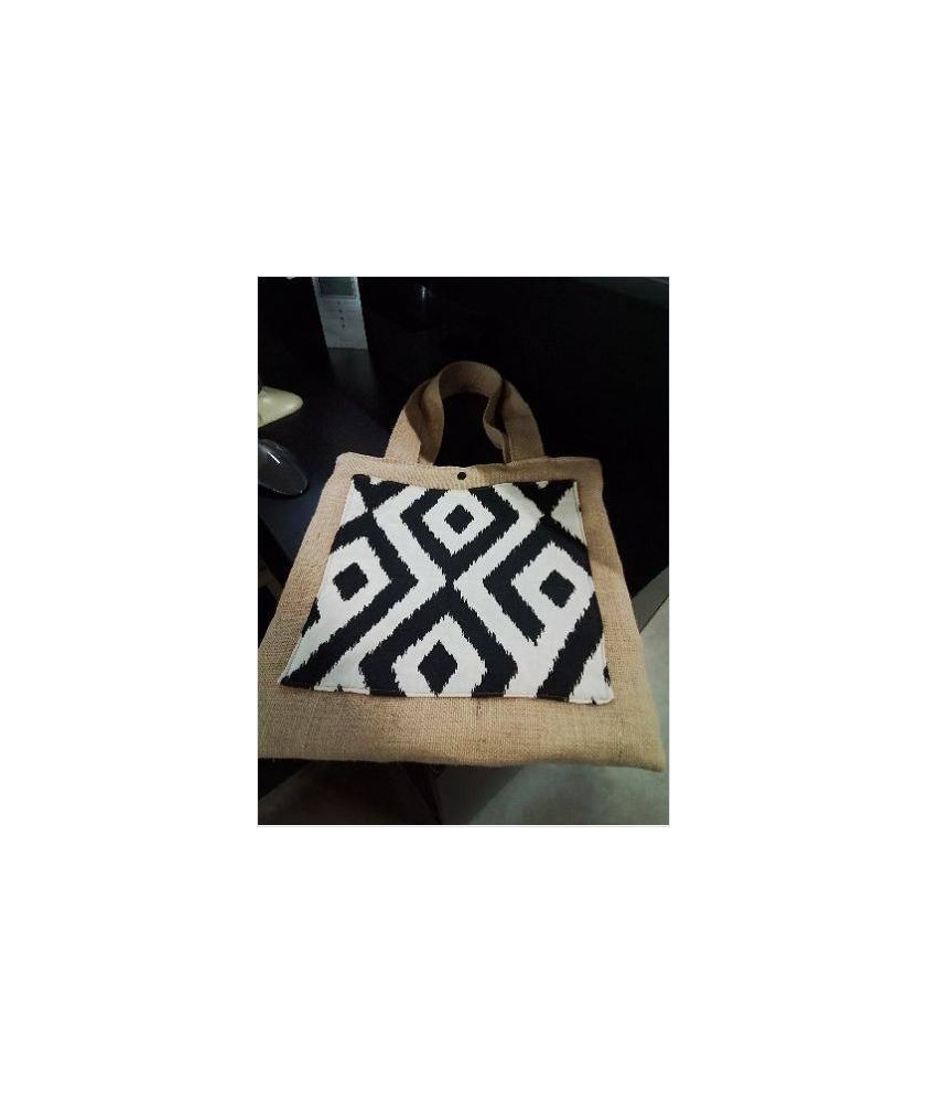 SAC TOILE DE JUTE NOIR ECRU ORANGE
