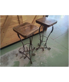 TABOURET BOIS ET FER FORGÉ 