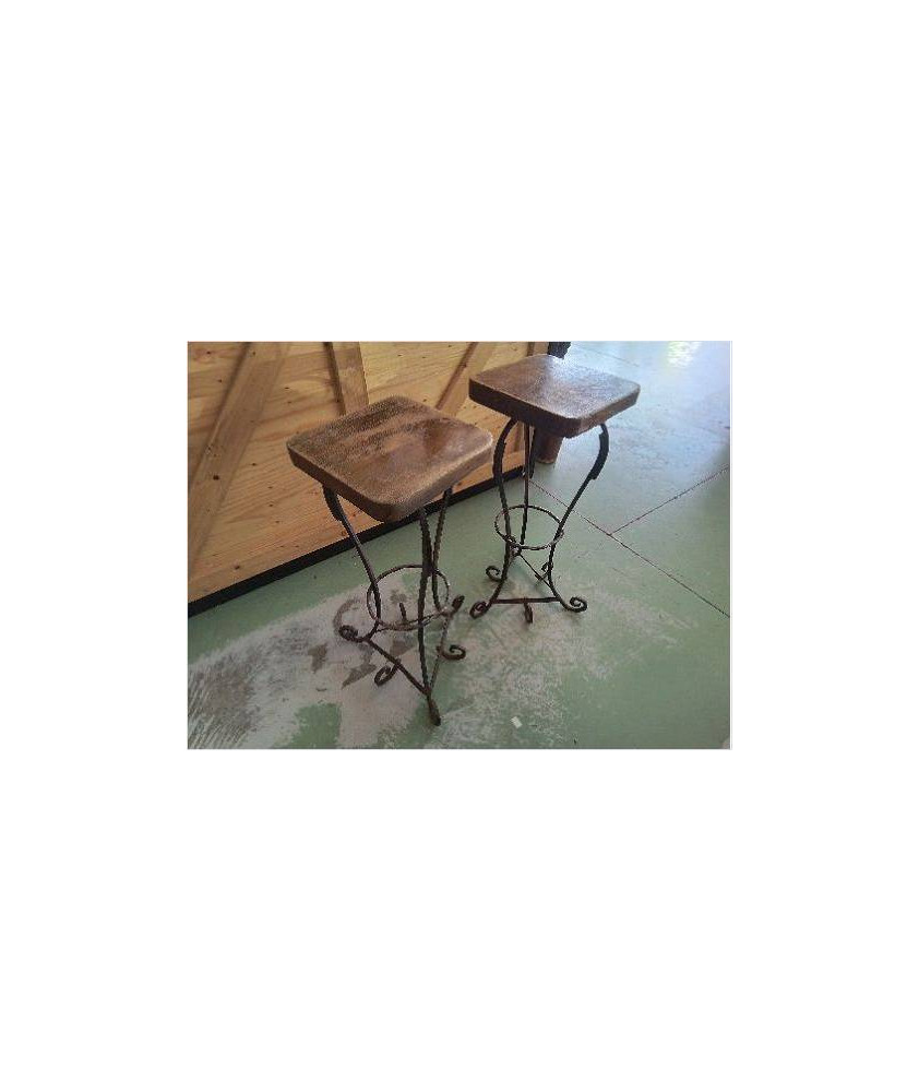 TABOURET BOIS ET FER FORGÉ 