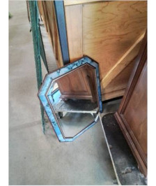 MIROIR OCTOGONAL BOIS BLEU A FLEURS