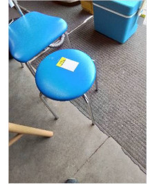 TABOURET PIÈTEMENT MÉTAL CHROMÉ ASSISE PU BLEU