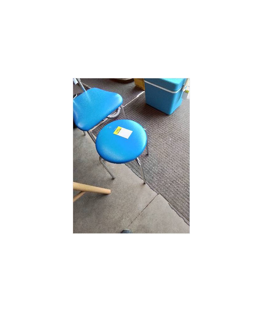 TABOURET PIÈTEMENT MÉTAL CHROMÉ ASSISE PU BLEU