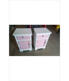 CHEVET 1 PORTE 1 TIROIR GRIS ET ROSE 