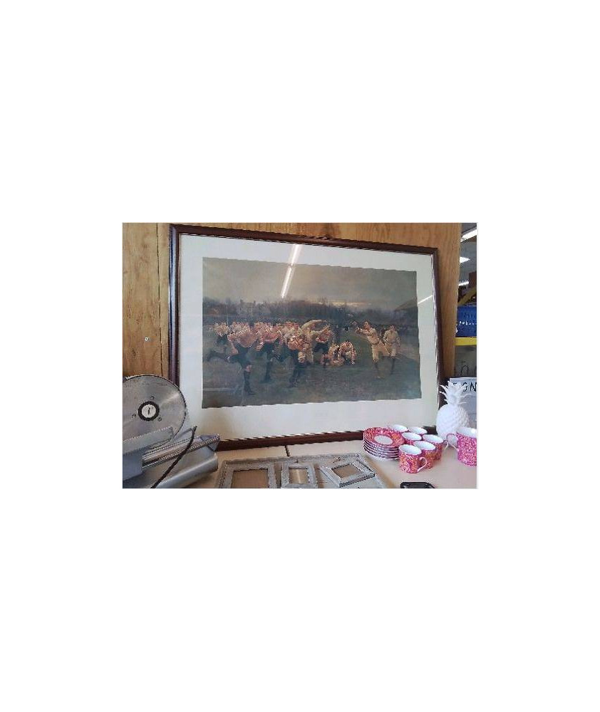 LITHOGRAPHIE THE RUGBY MATCH PAR WILLIAM BARNS WOLLEN