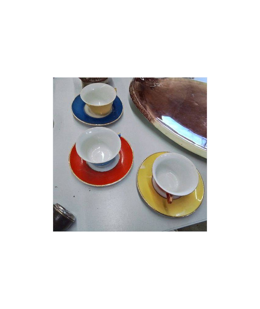 3 TASSES + SOUCOUPES PORCELAINE MULTICOLORES