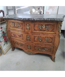 COMMODE RONCE DE NOYER XVIIIEME MARBRE GRIS (POIGNEE EN ACCESS)