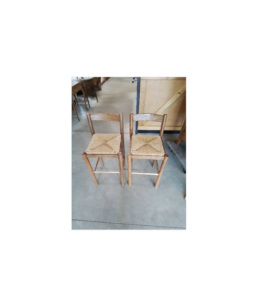 PAIRE DE TABOURET BOIS PAILLÉ 