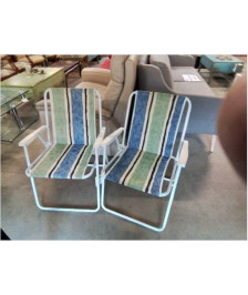 FAUTEUIL DE PLAGE PLIANT METAL BLANC TISSU RAYE