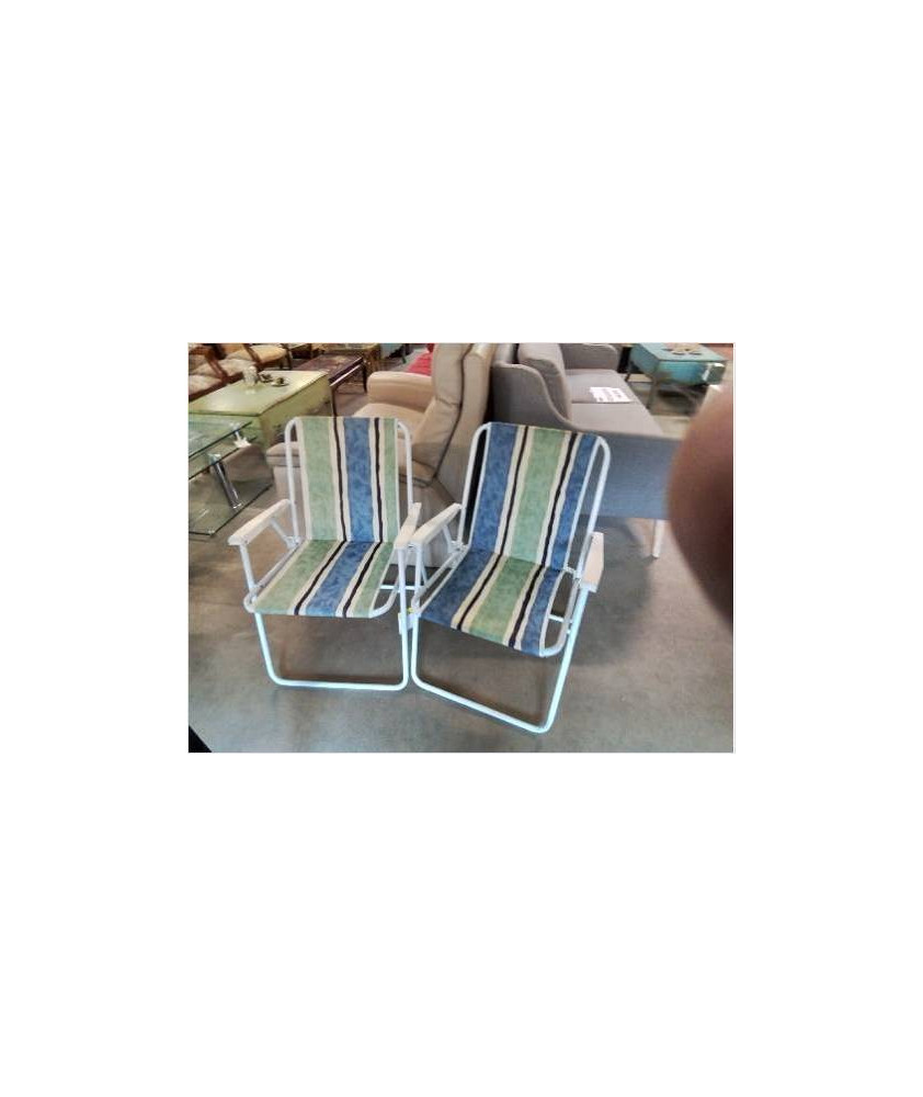 FAUTEUIL DE PLAGE PLIANT METAL BLANC TISSU RAYE