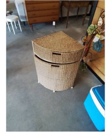 MEUBLE  DE COIN PANIERE MÉTAL ET VANNERIE 2 TIROIRS 