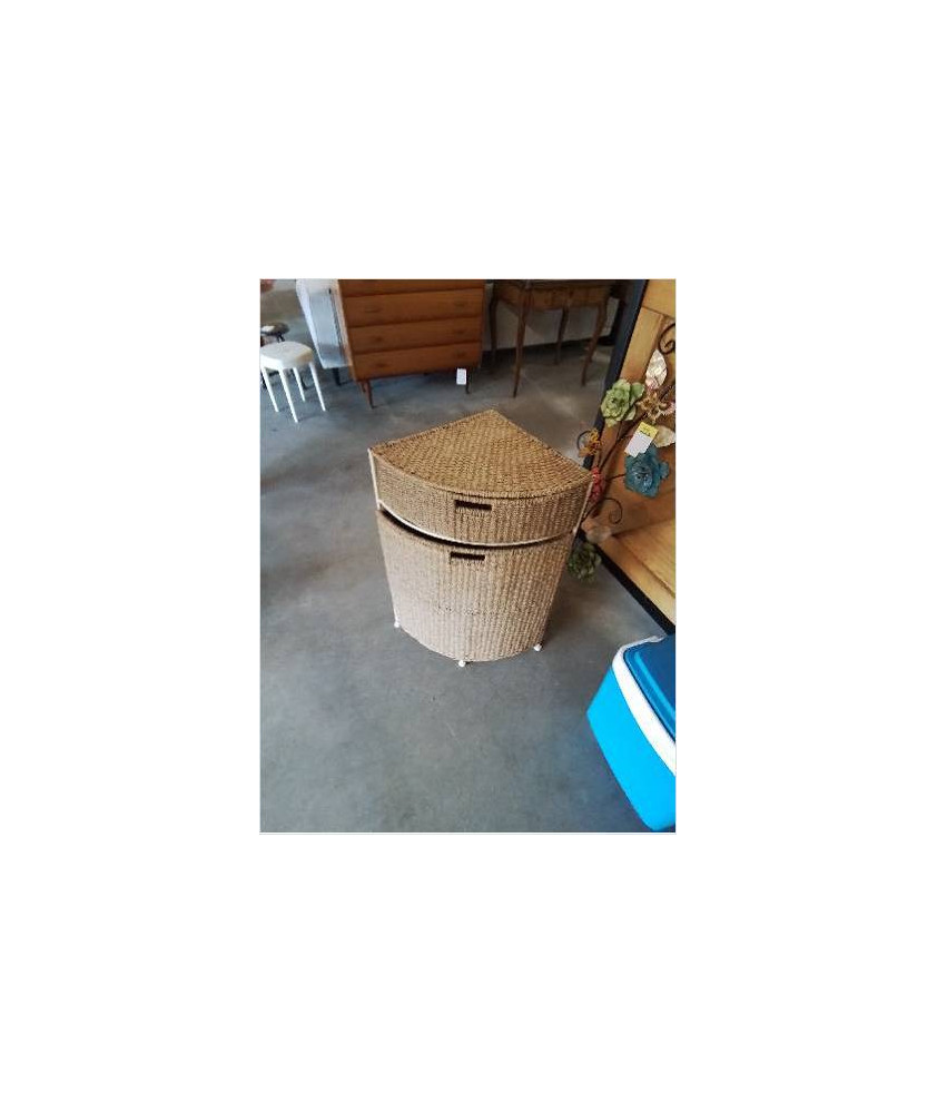 MEUBLE  DE COIN PANIERE MÉTAL ET VANNERIE 2 TIROIRS 