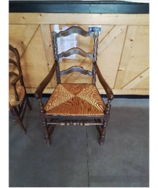 FAUTEUIL DE CHEMINÉE BOIS PAILLÉ DOSSIER CINTRÉ PIEDS BALUSTRE 