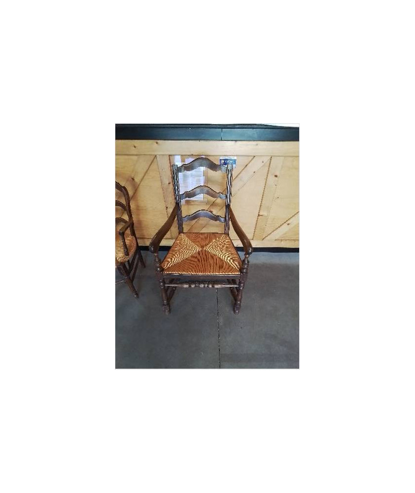 FAUTEUIL DE CHEMINÉE BOIS PAILLÉ DOSSIER CINTRÉ PIEDS BALUSTRE 