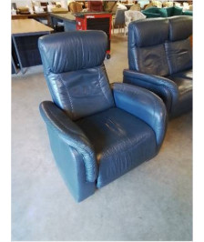 ENSEMBLE SALON 1 FAUTEUIL ET 1 CANAPÉ 2 PLACES RELAX MANUEL CUIR BLEU
