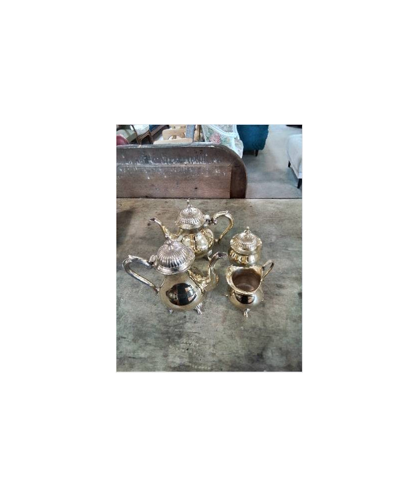 SERVICE A CAFE ET THE 4 PIECES MÉTAL ARGENTÉ DORE ANGLETERRE 