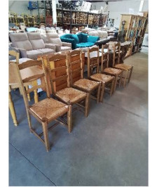 6 CHAISES BOIS PAILLÉ A ENTRETOISE DOSSIER 3 BARREAUX 