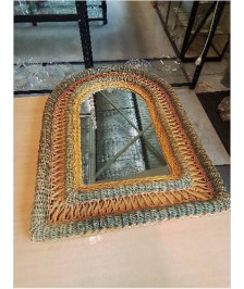 MIROIR CINTRÉ OSIER BICOLORE ANNÉES 60