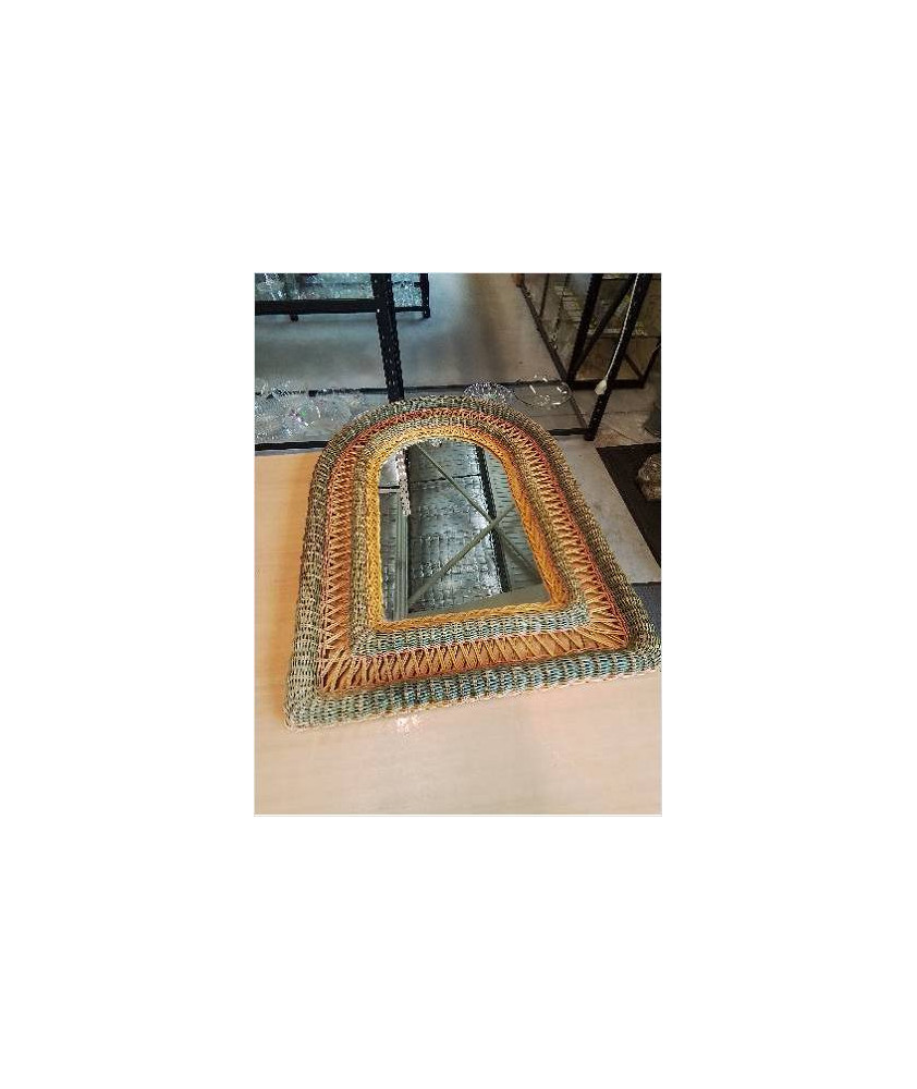 MIROIR CINTRÉ OSIER BICOLORE ANNÉES 60