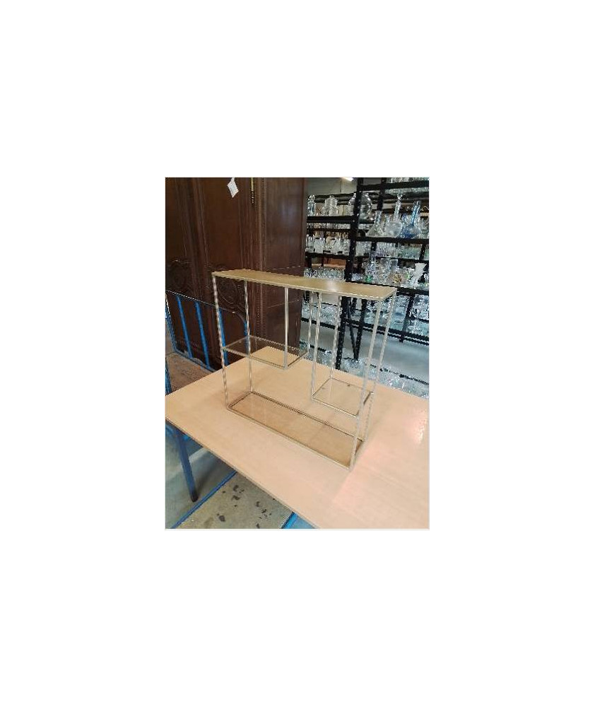 ETAGERE MURAL MÉTAL DORÉ 3 TABLETTTES VERRE ANNÉES 70