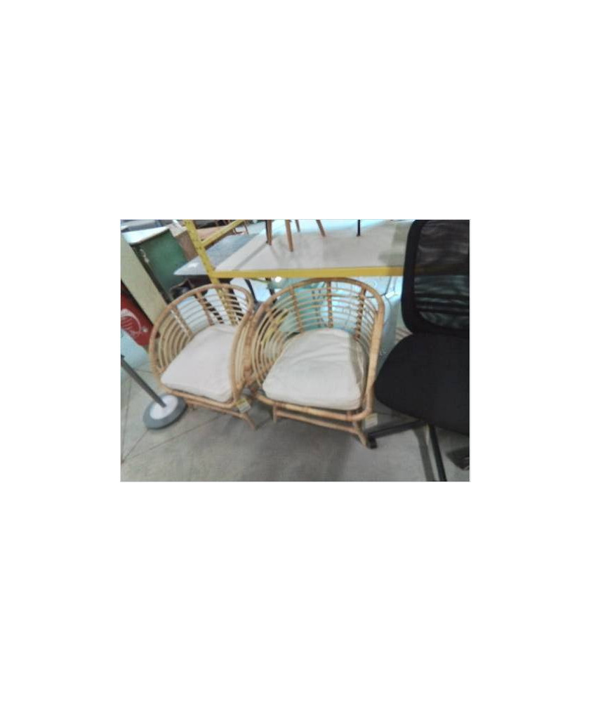 FAUTEUIL ROTIN IKEA BUSKBO COUSSIN TISSU ECRU